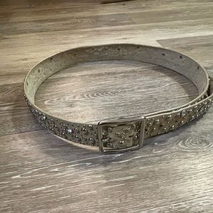 EXPRESS Beige Leather Studded Belt with Rhinestones - Size Large